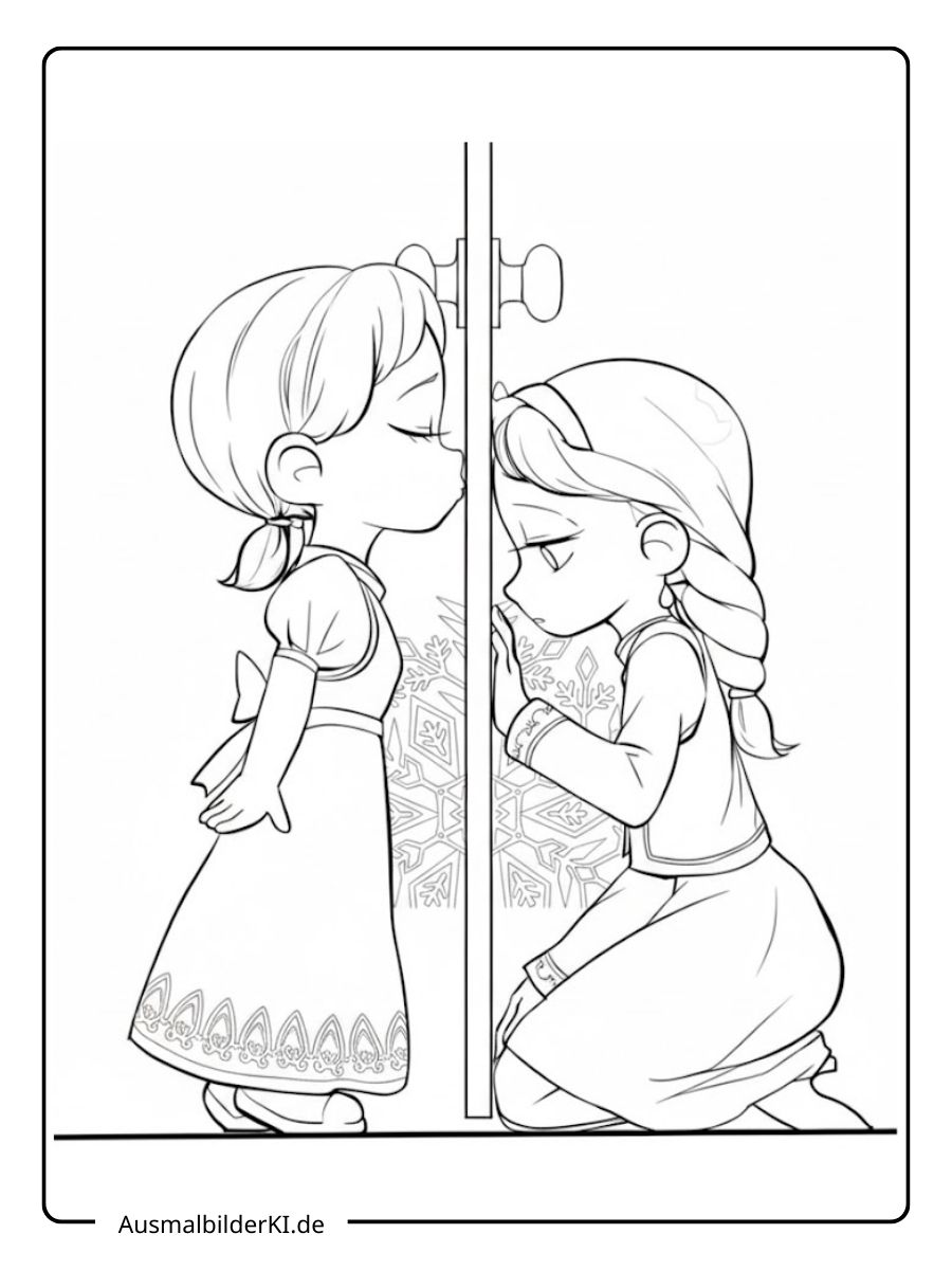 Anna und Elsa Ausmalbilder - Vor der Tür