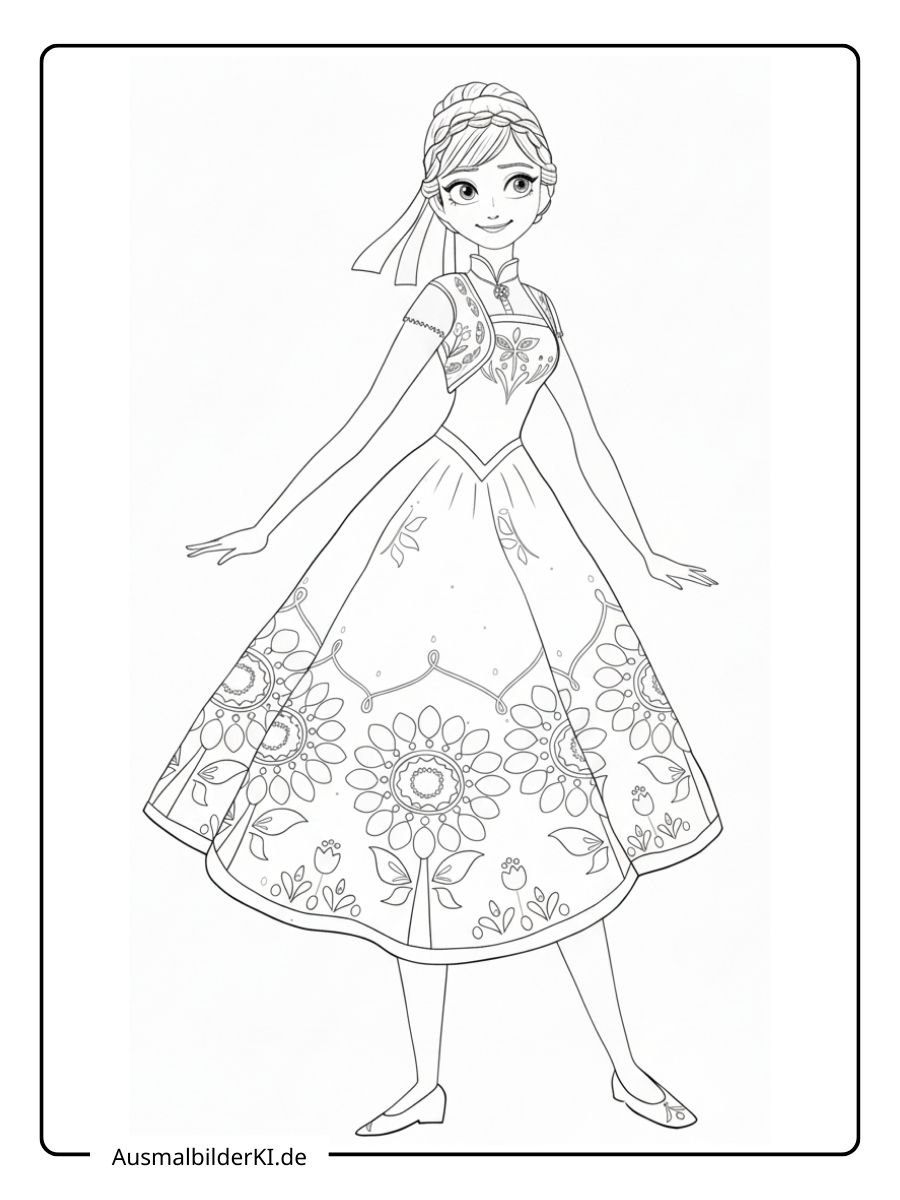 Anna und Elsa Ausmalbilder - Anna im Blumenkleid