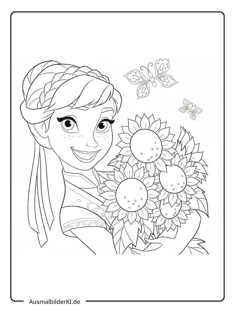 Anna und Elsa Ausmalbilder - Anna mit Sonnenblumen