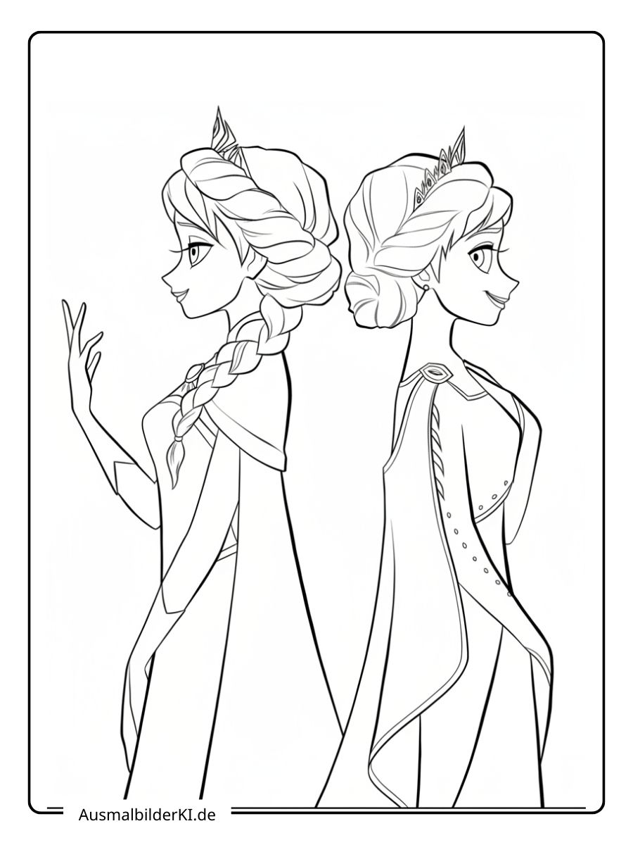 Anna und Elsa Ausmalbilder - Rücken an Rücken