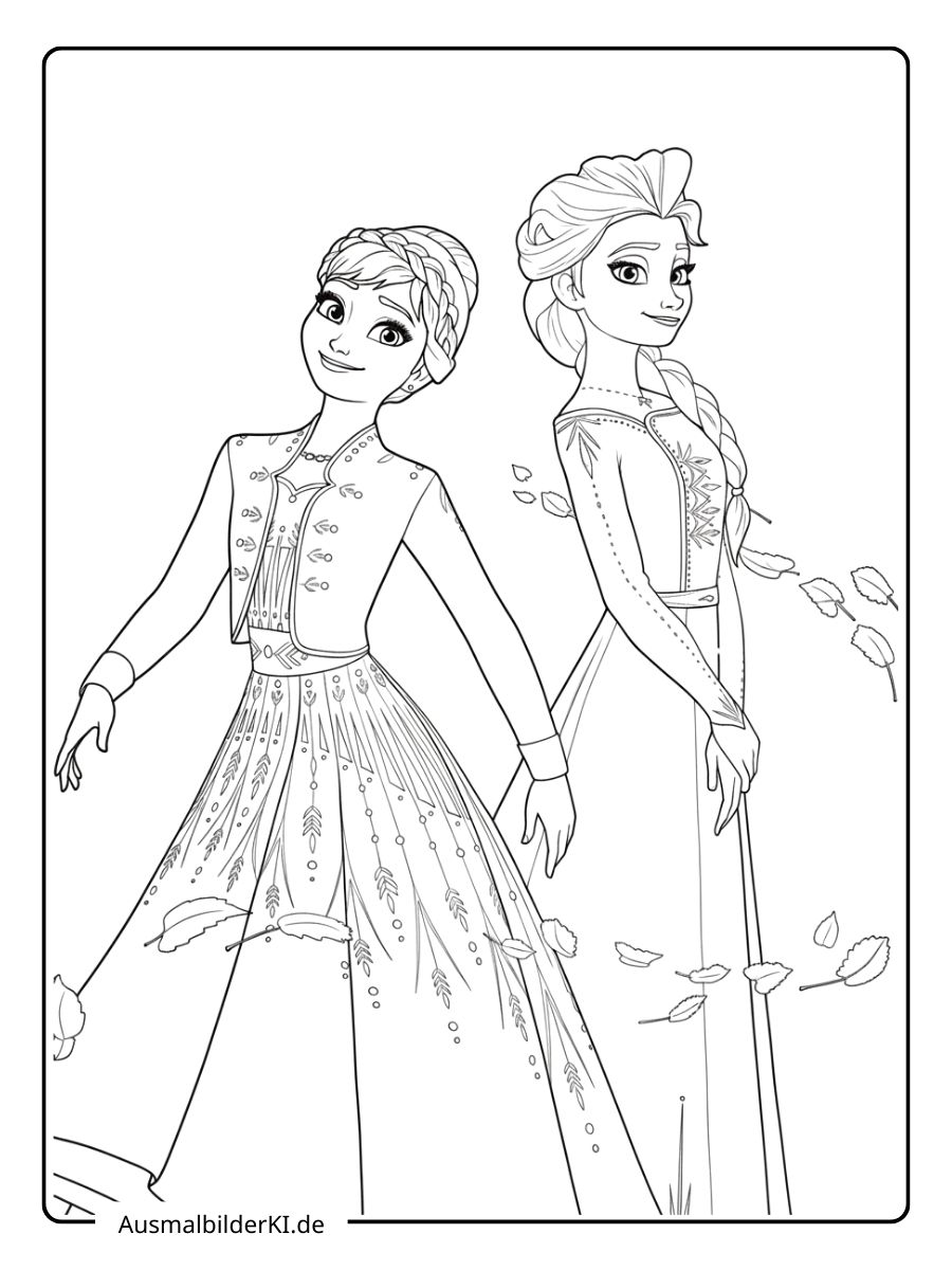 Anna und Elsa Ausmalbilder - Spaziergang im Wind