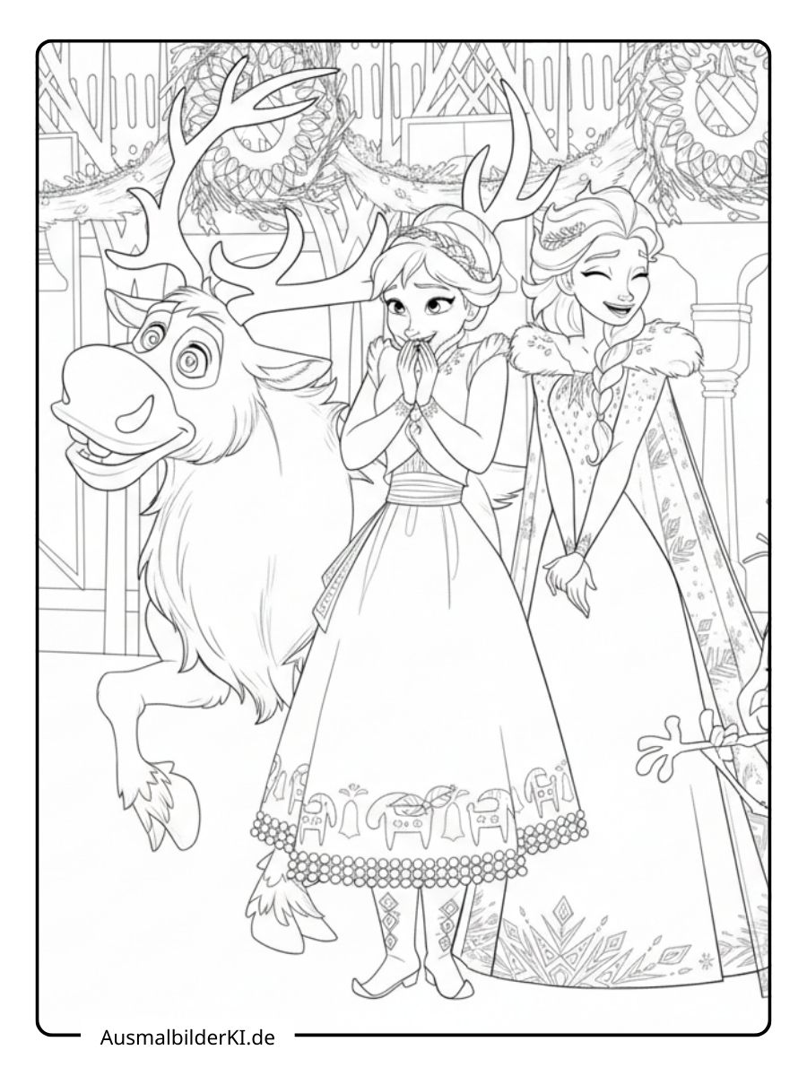 Anna und Elsa Ausmalbilder - Vor dem Schloss