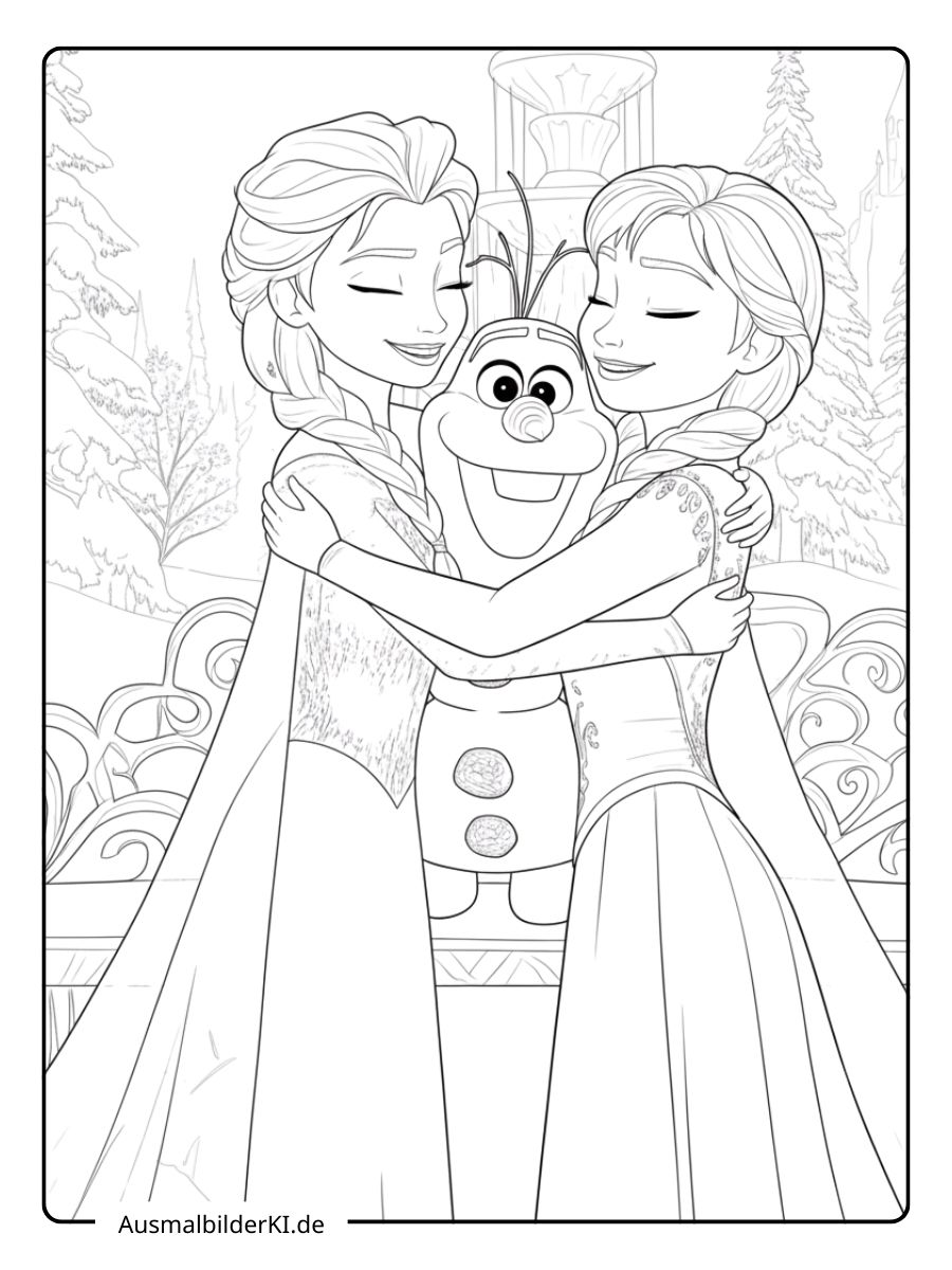 Anna und Elsa Ausmalbilder - Gruppenumarmung