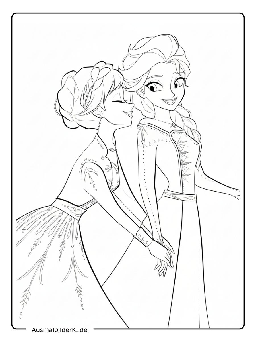 Anna und Elsa Ausmalbilder - Zärtlicher Moment