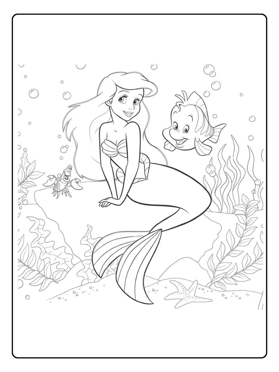 Arielle die Meerjungfrau Ausmalbilder Unter dem Meer mit Freunden