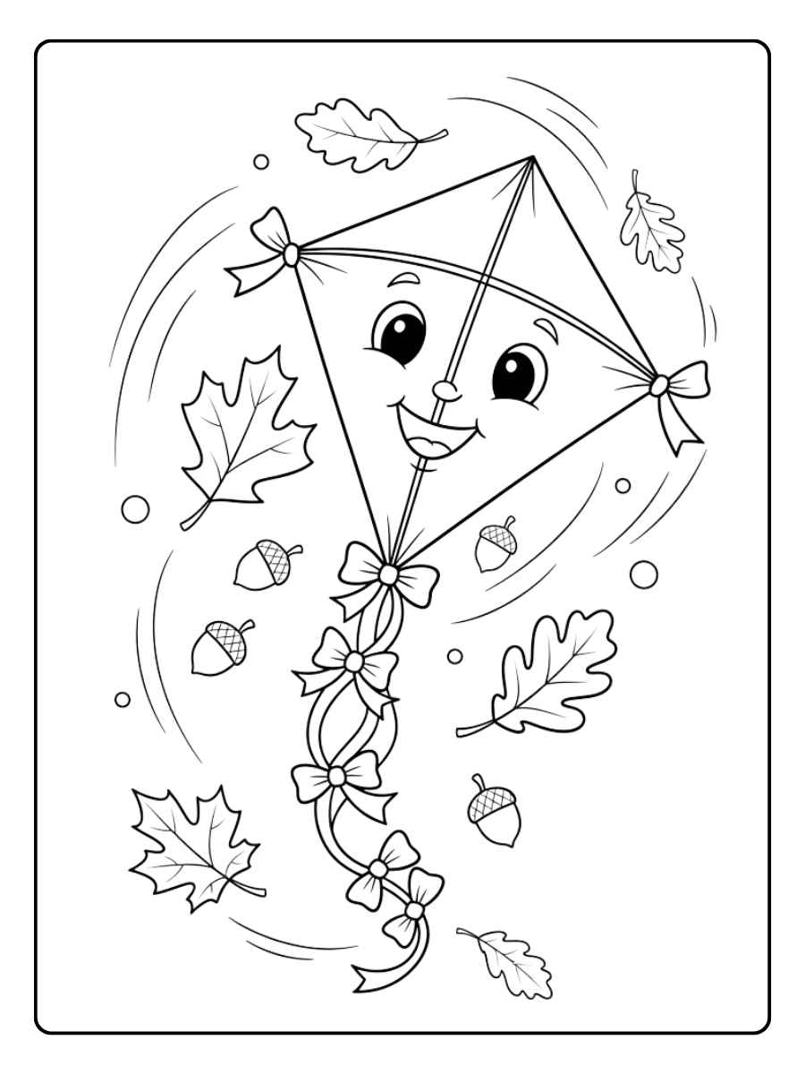 Ausmalbild Drachen Herbst Bunter Herbstdrachen im Wind