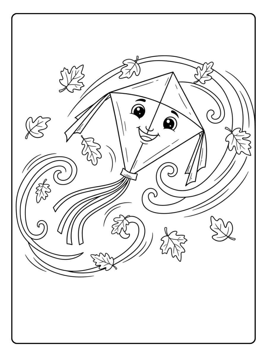 Ausmalbild Drachen Herbst Drachen am windigen Herbsttag