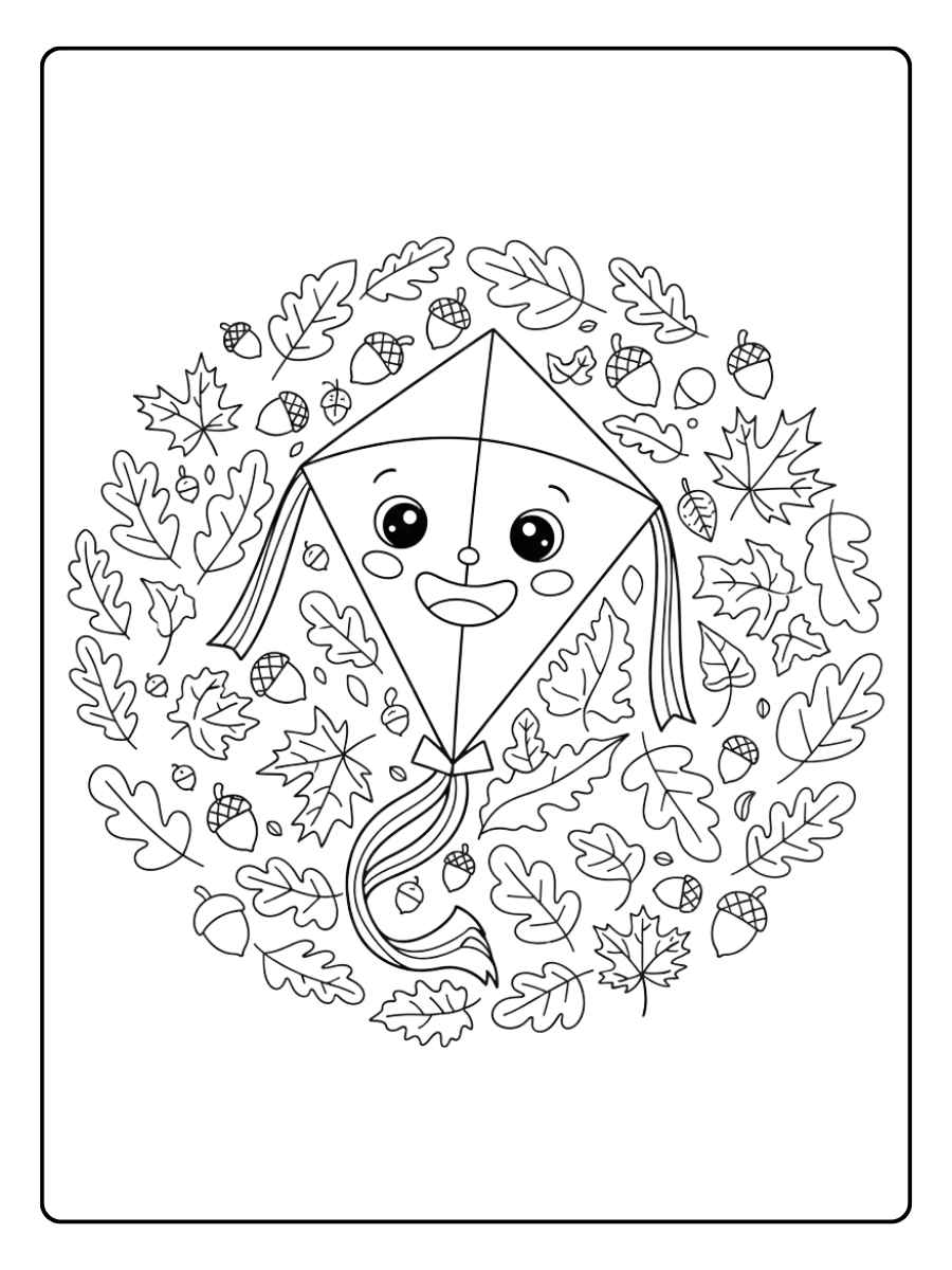 Ausmalbild Drachen Herbst Drachen mit lachendem Gesicht zwischen Blättern