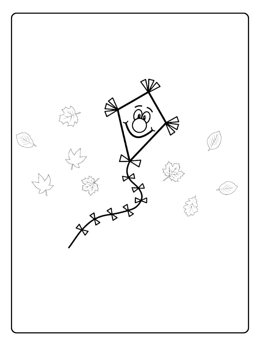 Ausmalbild Drachen Herbst Kind spielt mit einem Drachen aus Papier