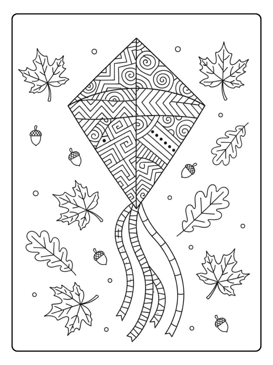Ausmalbild Drachen Herbst Kreativer Drachen mit Mustern und Herbstblättern