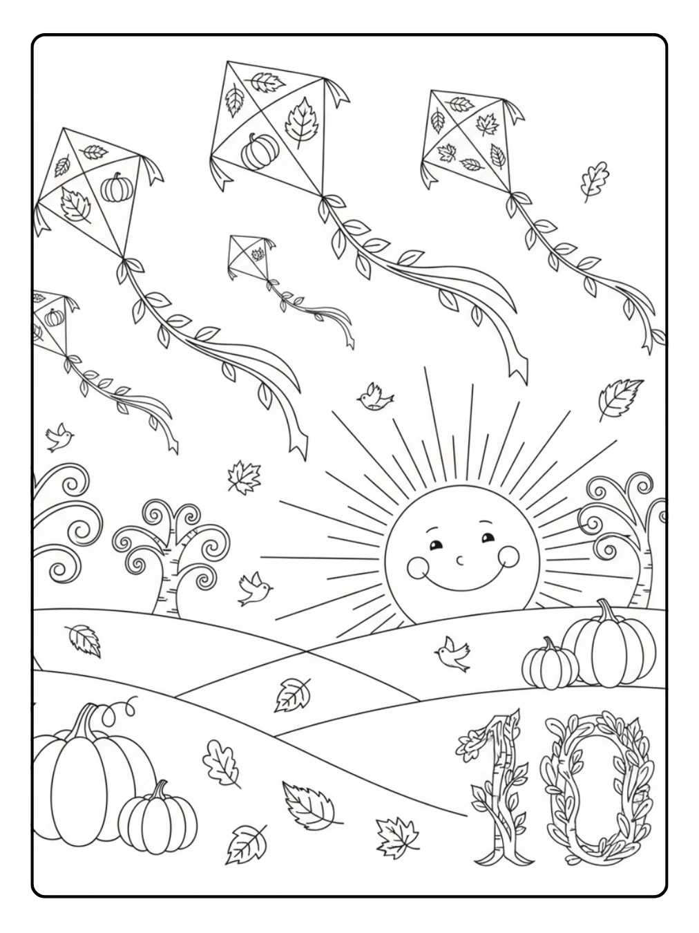 Ausmalbild Drachen Herbst am sonnigen Oktobertag