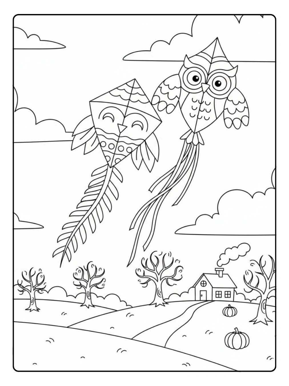 Ausmalbild Drachen Herbst im klaren Himmel