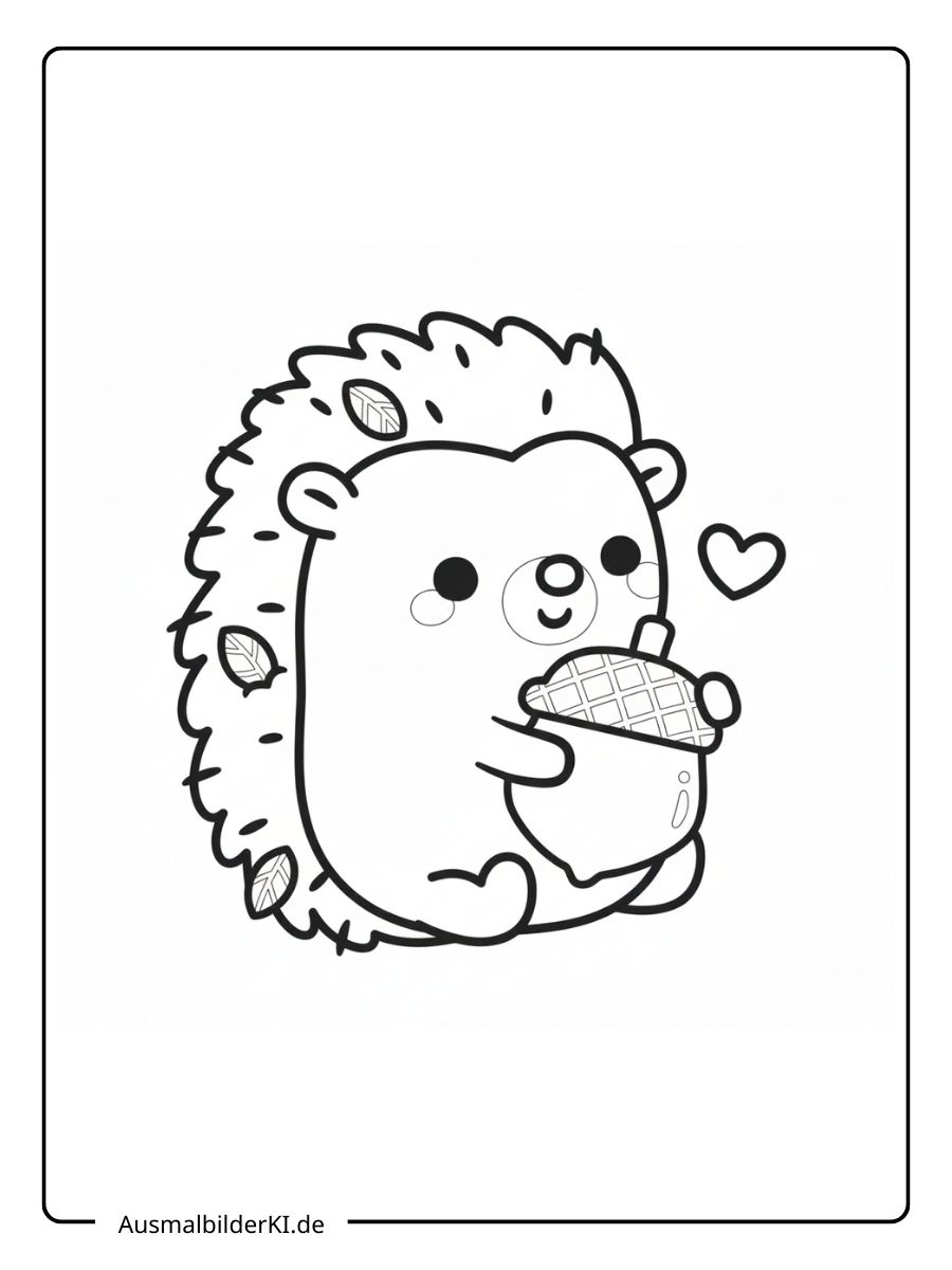 Ausmalbild Herbst Igel - Mit Eichel