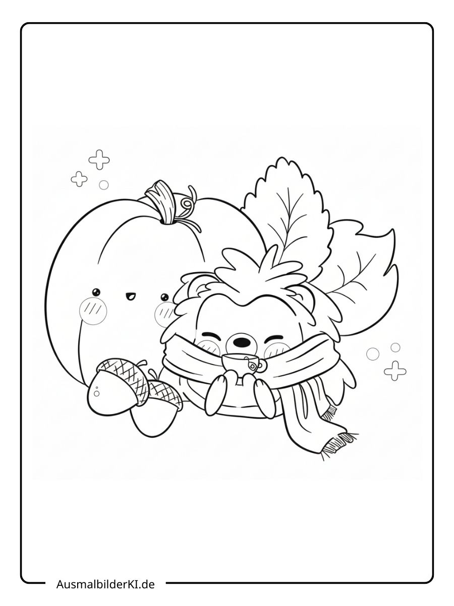 Ausmalbild Herbst Igel - Mit Apfel