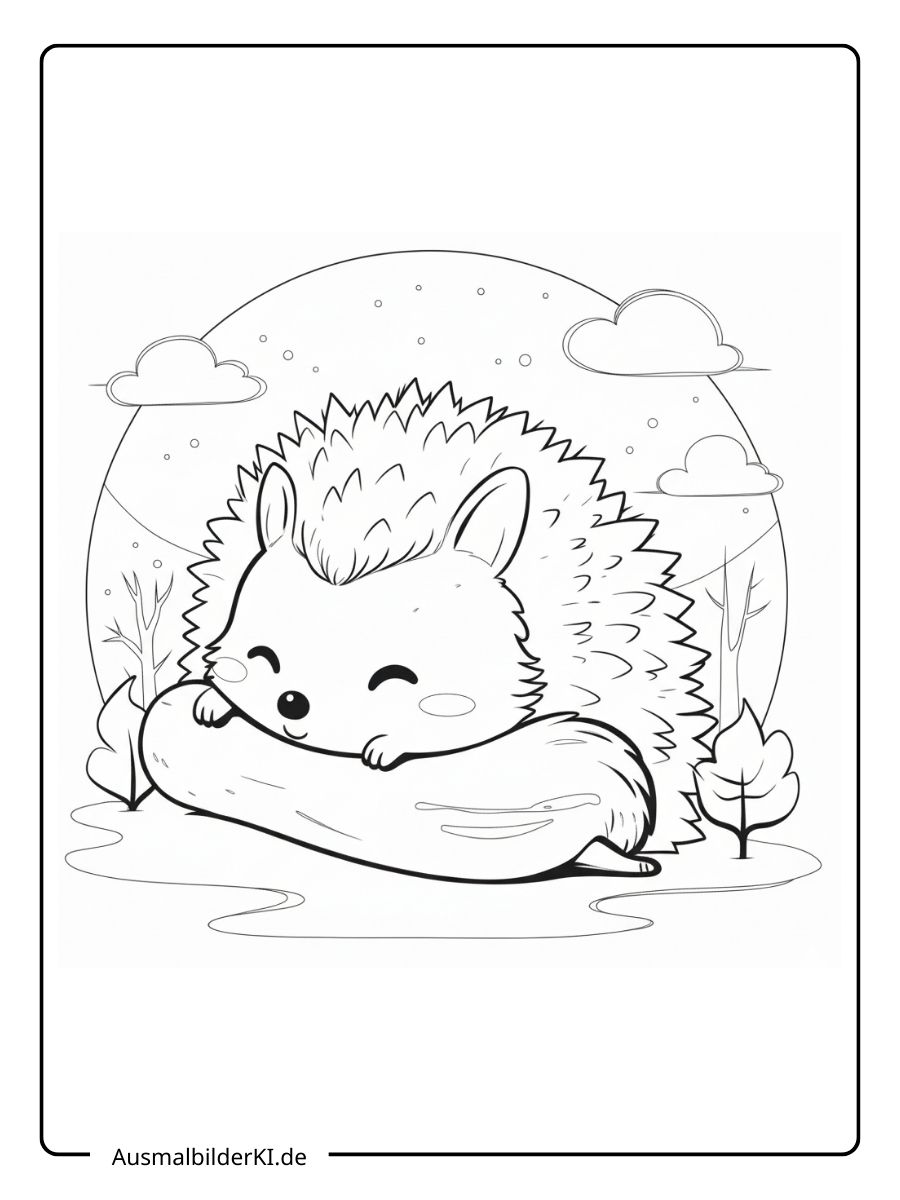 Ausmalbild Herbst Igel - Im Boot