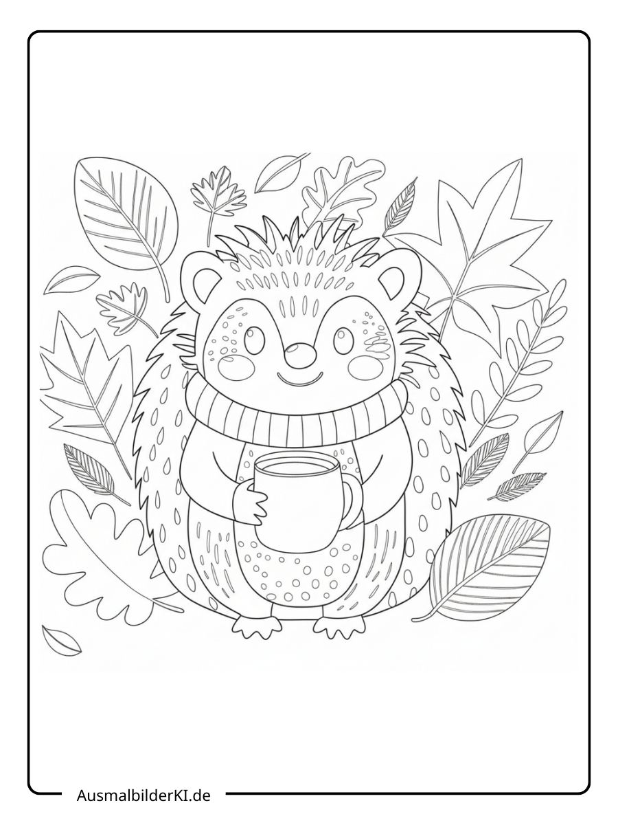 Ausmalbild Herbst Igel - Mit Beeren