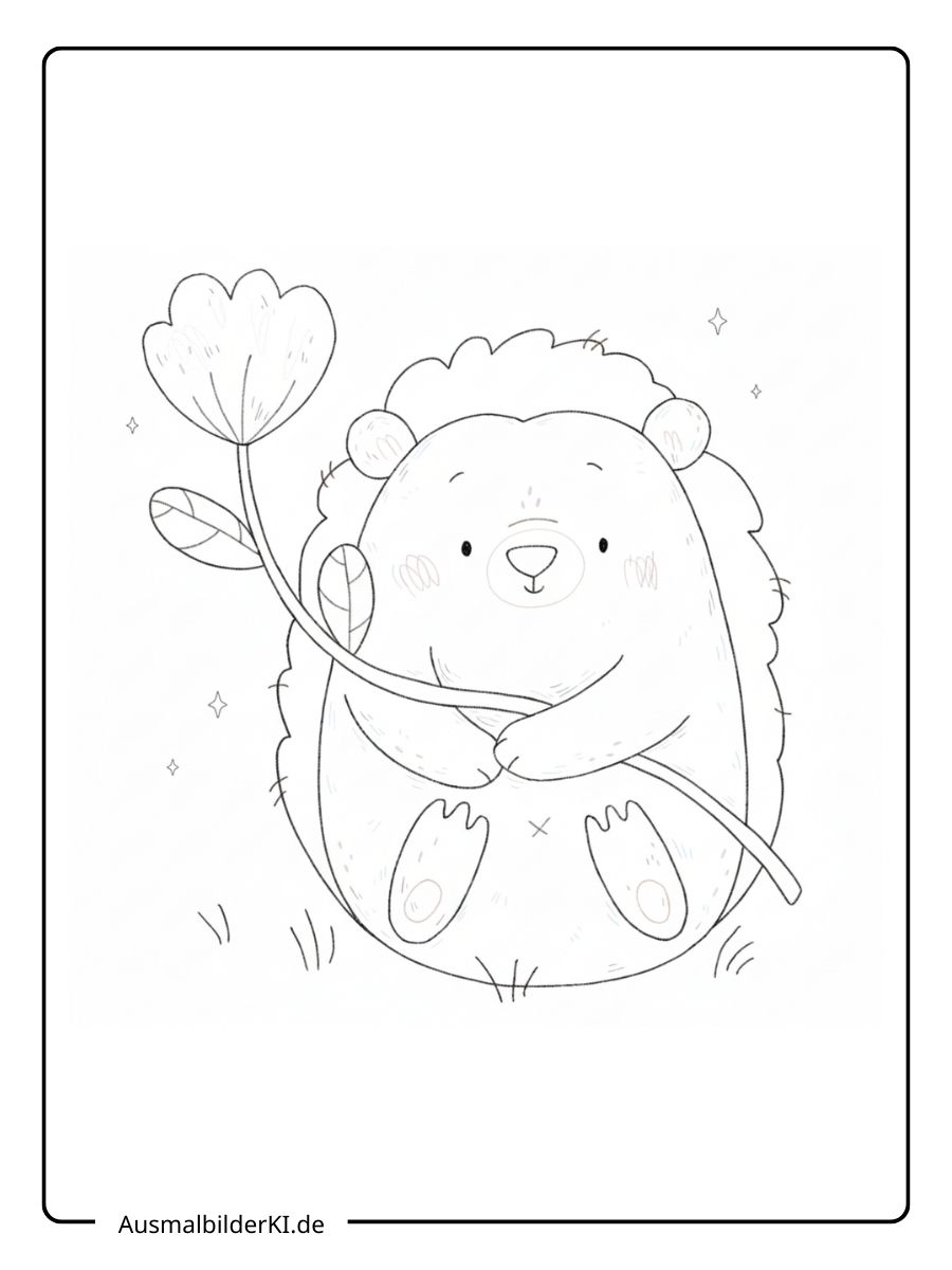 Ausmalbild Herbst Igel - Mit Angel