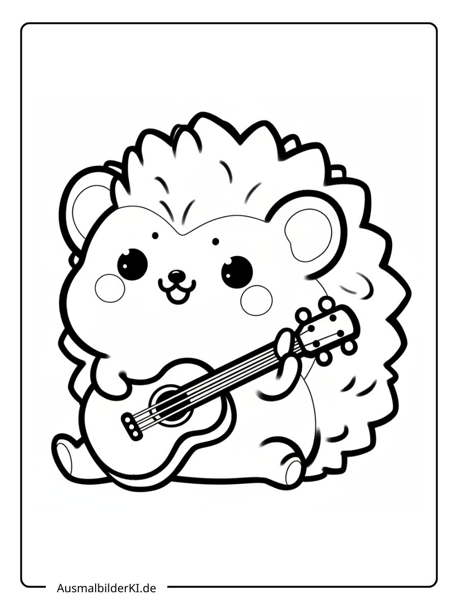 Ausmalbild Herbst Igel - Mit Gitarre