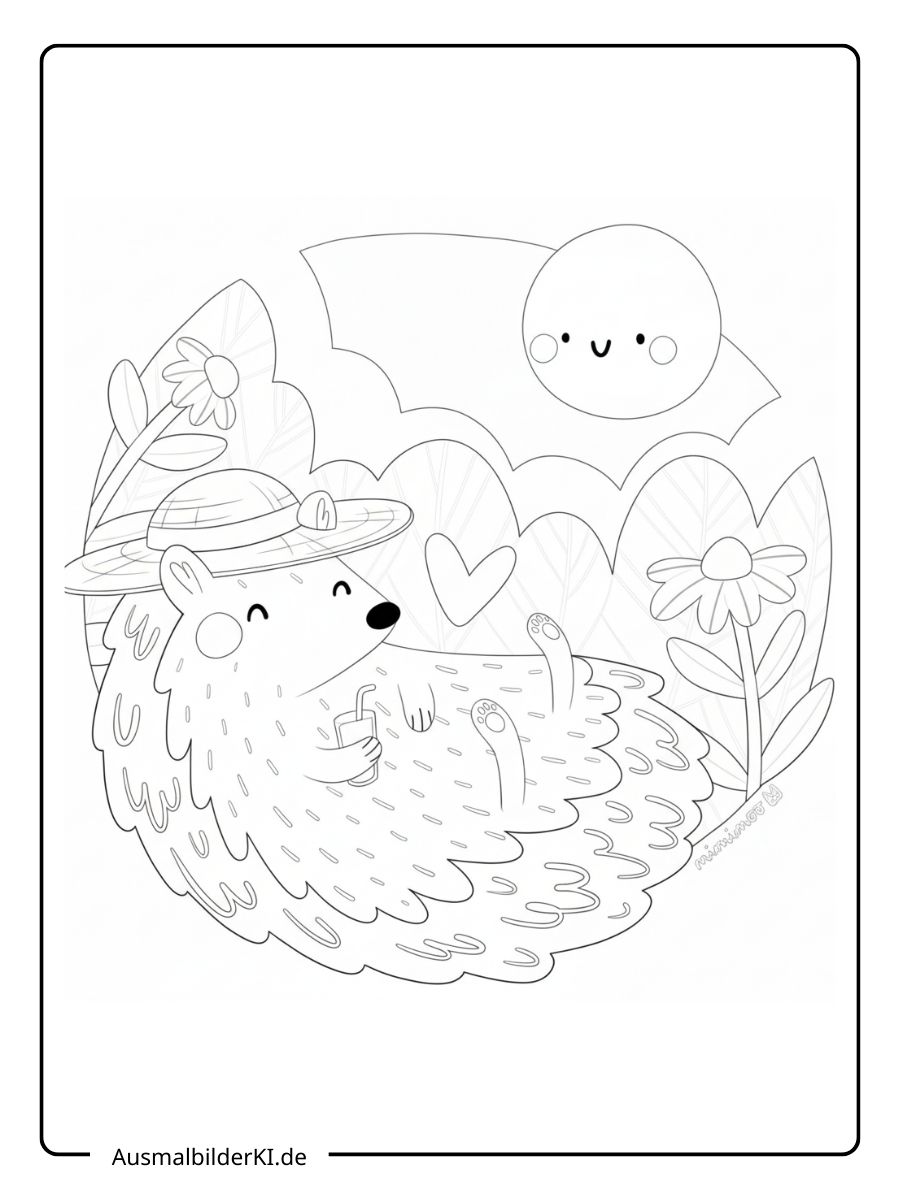 Ausmalbild Herbst Igel - Unter dem Mond