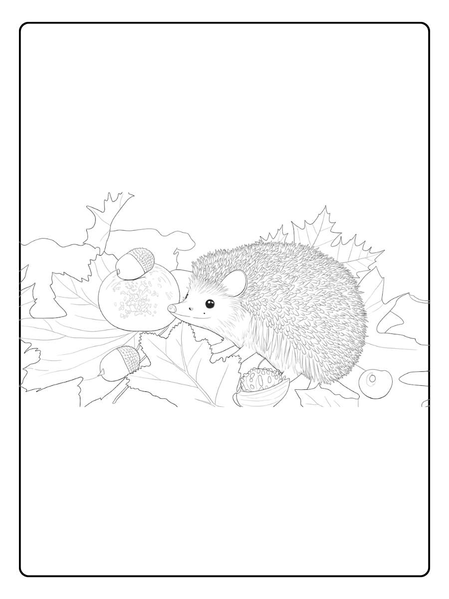 Ausmalbild Herbst Igel Gemütlicher Igel im Laub