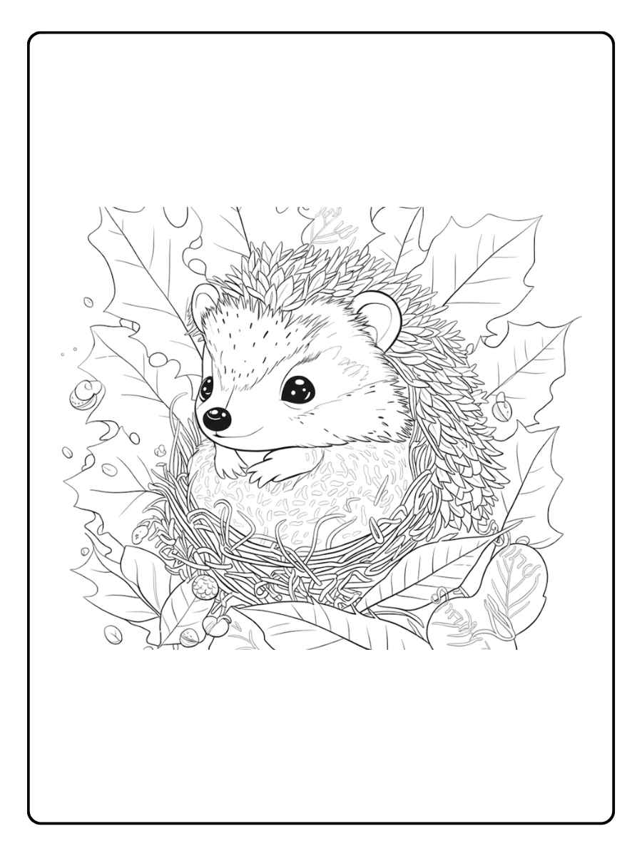 Ausmalbild Herbst Igel im Wald