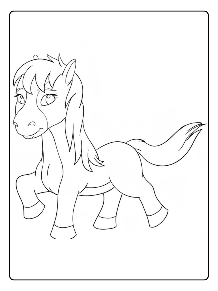 Ausmalbild Pferd Anmutige Stute auf der Weide