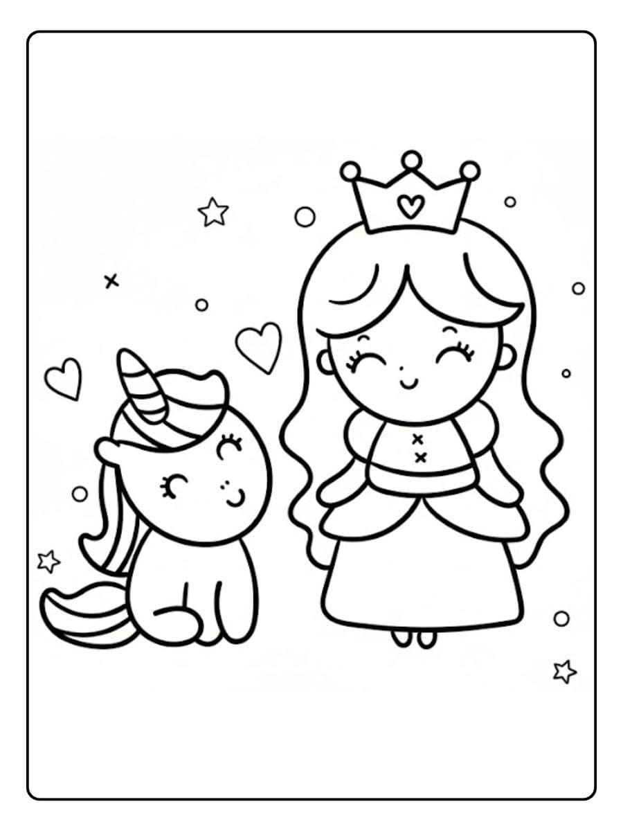 Ausmalbild Prinzessin Einhorn Königliche Freundinnen