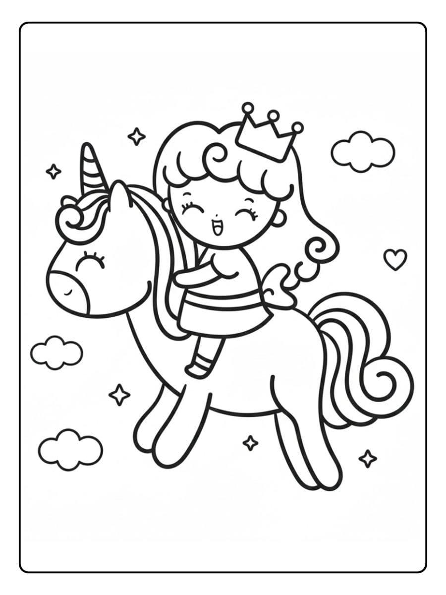 Ausmalbild Prinzessin Einhorn Magisches Einhorn mit königlicher Krone