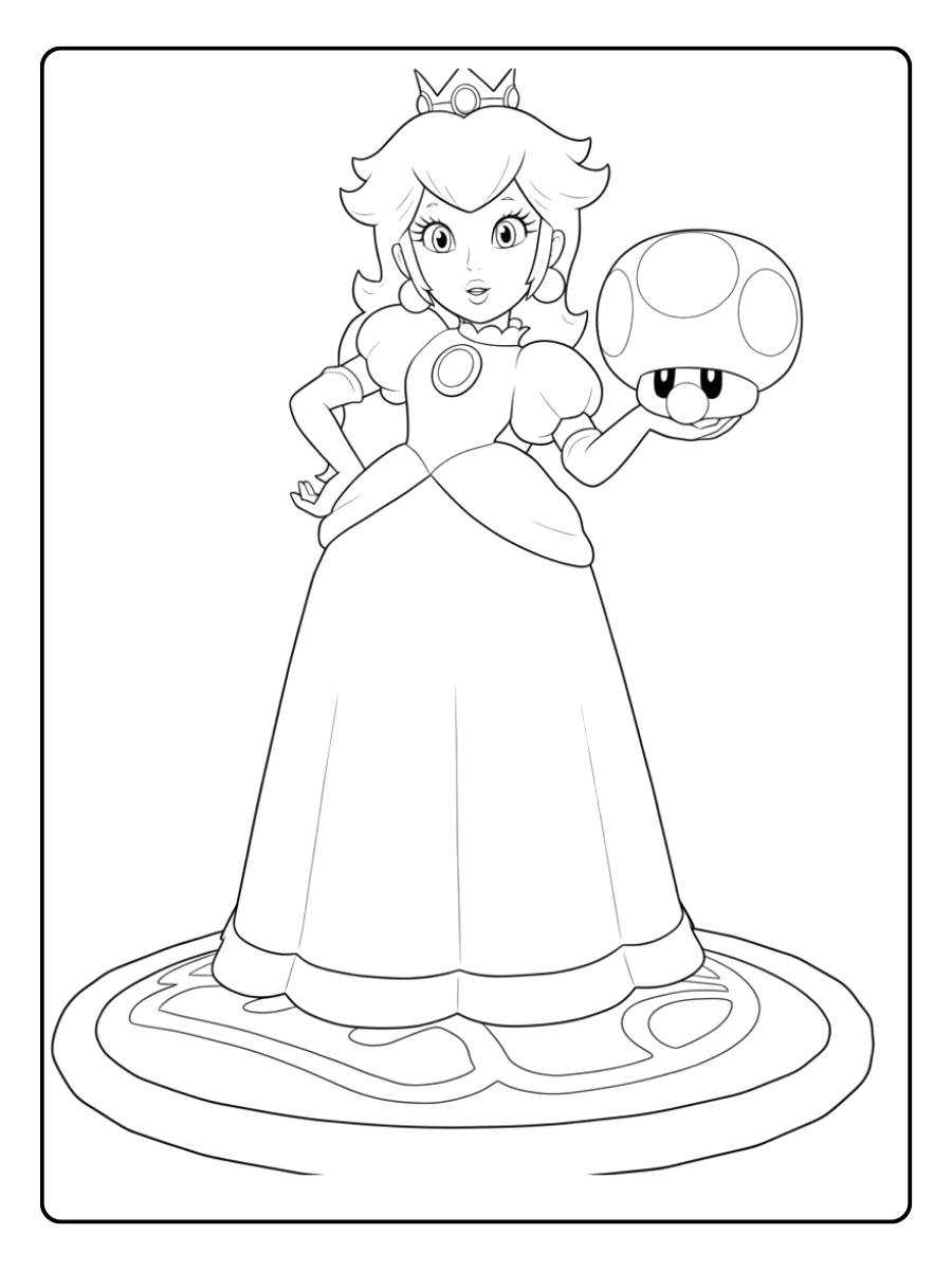 Ausmalbild Prinzessin Peach im Märchenkleid