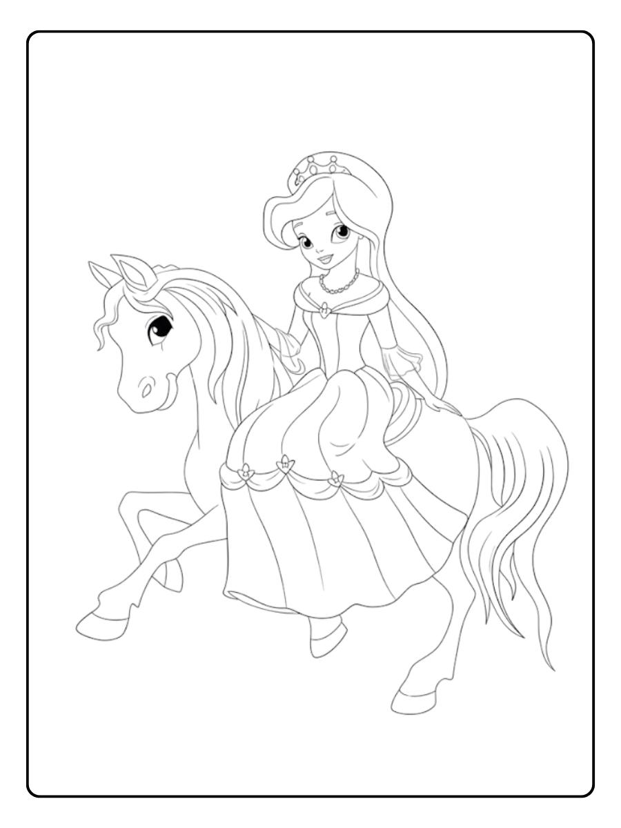 Ausmalbild Prinzessin Pferd Abenteuerliche Reise