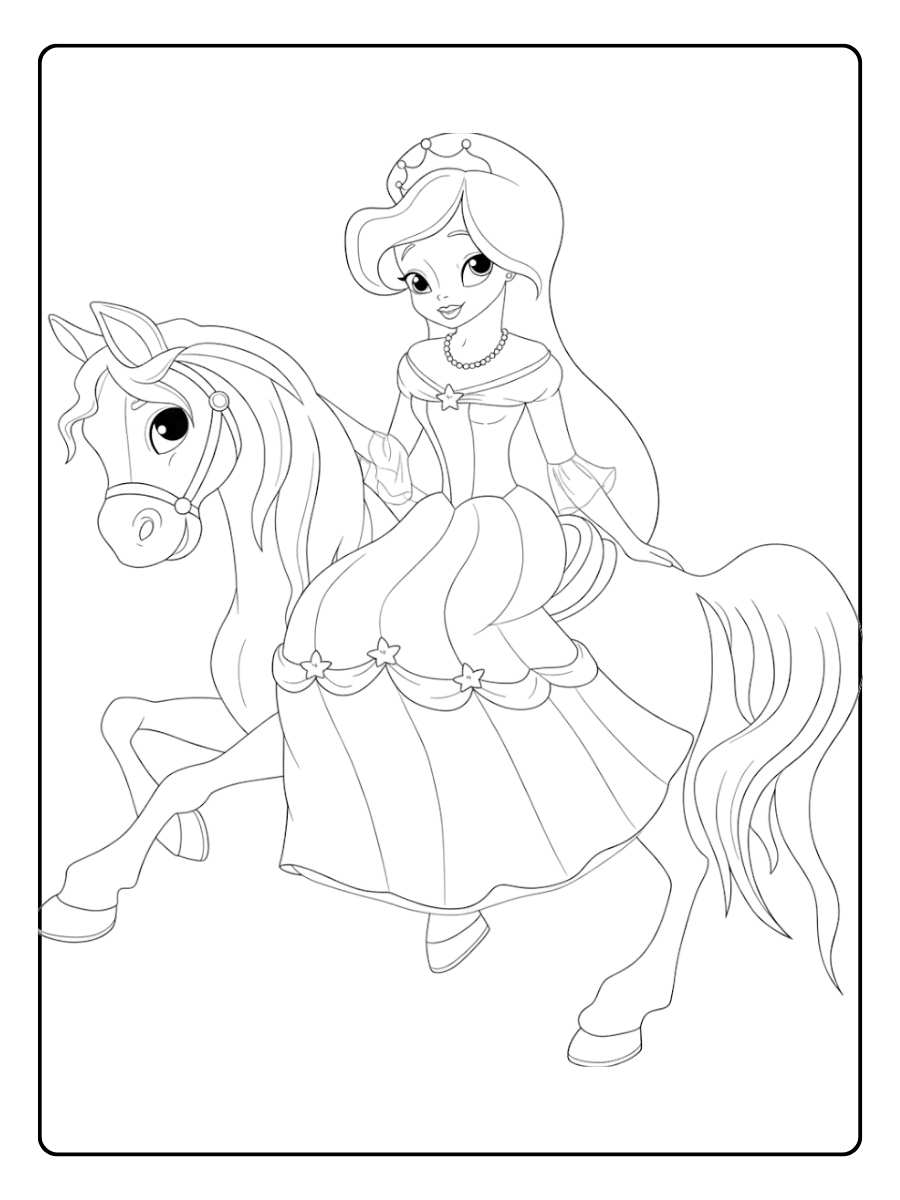 Ausmalbild Prinzessin Pferd Die Prinzessin träumt von ihrem weißen Pferd