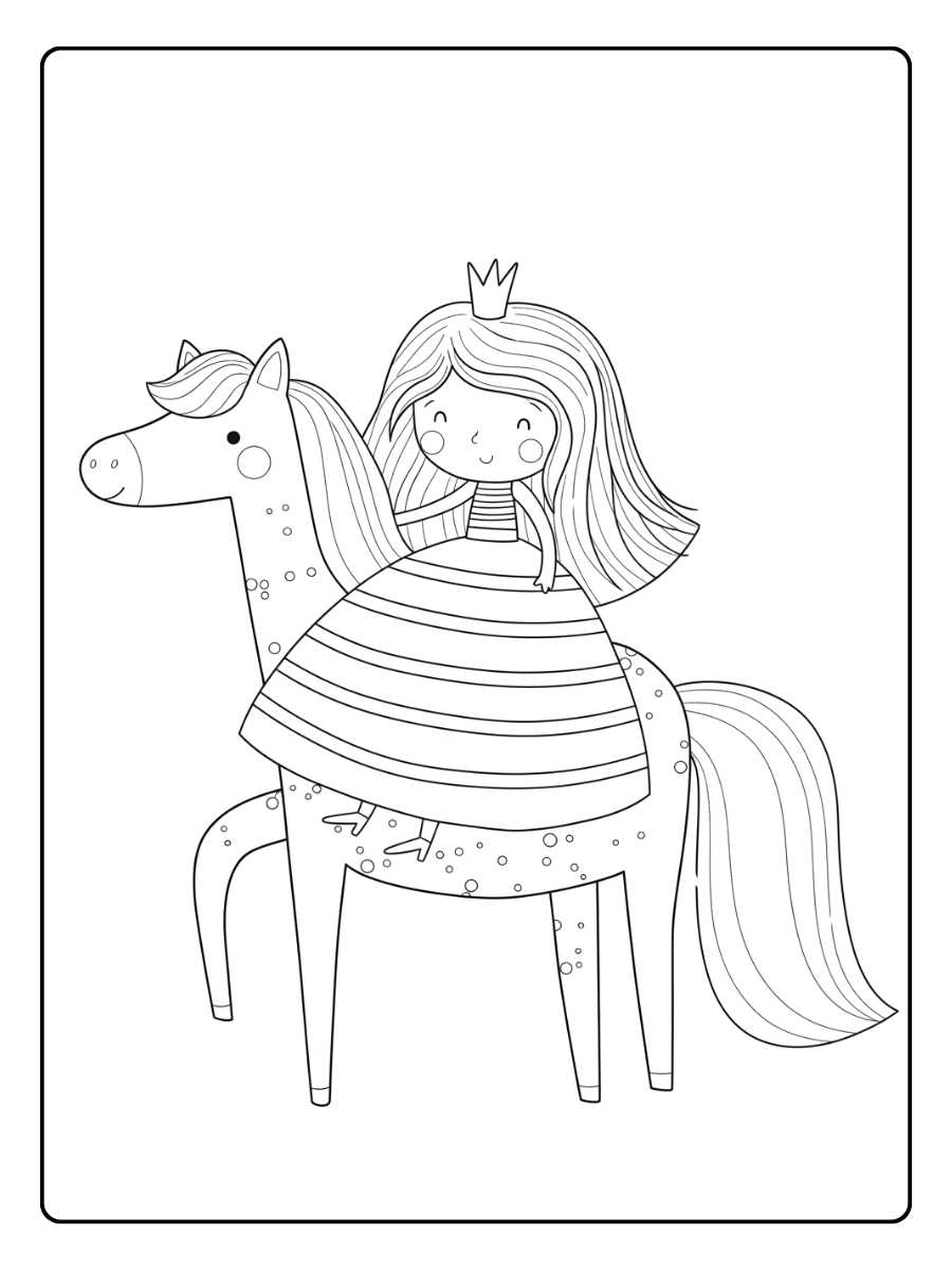 Ausmalbild Prinzessin Pferd Fantasy