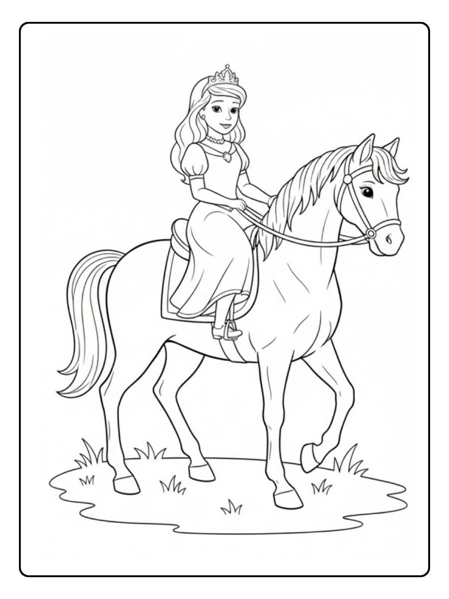 Ausmalbild Prinzessin Pferd Traum