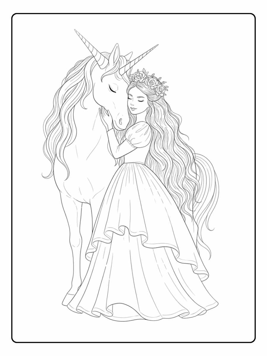 Ausmalbild Prinzessin Pferd Wartet auf ihren treuen Gefährten