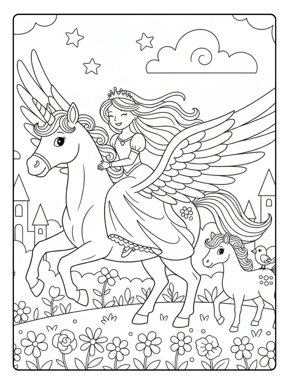 Ausmalbild Prinzessin Pferd – Prinzessin und Freundschaft