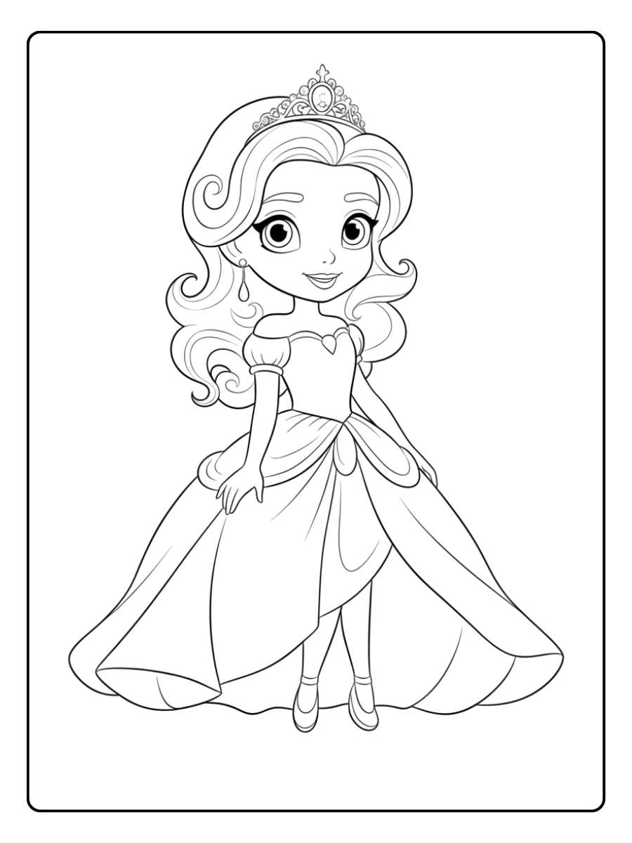 Ausmalbild Prinzessin im Ballkleid