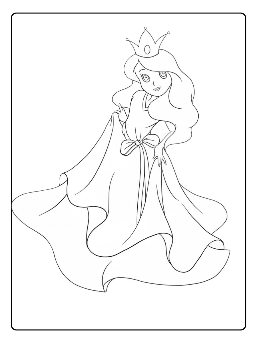 Ausmalbild Prinzessin mit Schleifenkleid