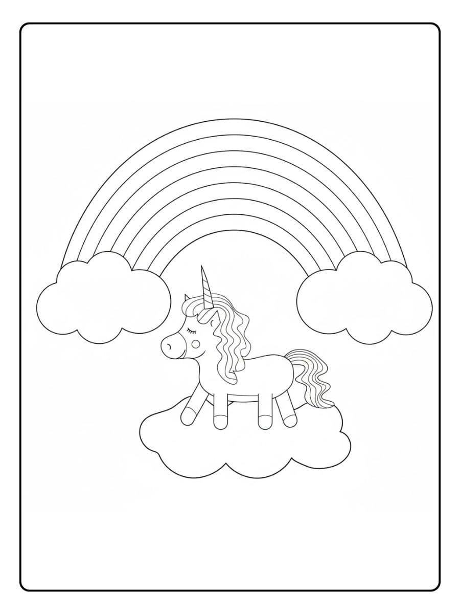 Ausmalbild Regenbogen Einhorn Niedliches Fabeltier mit großen Augen