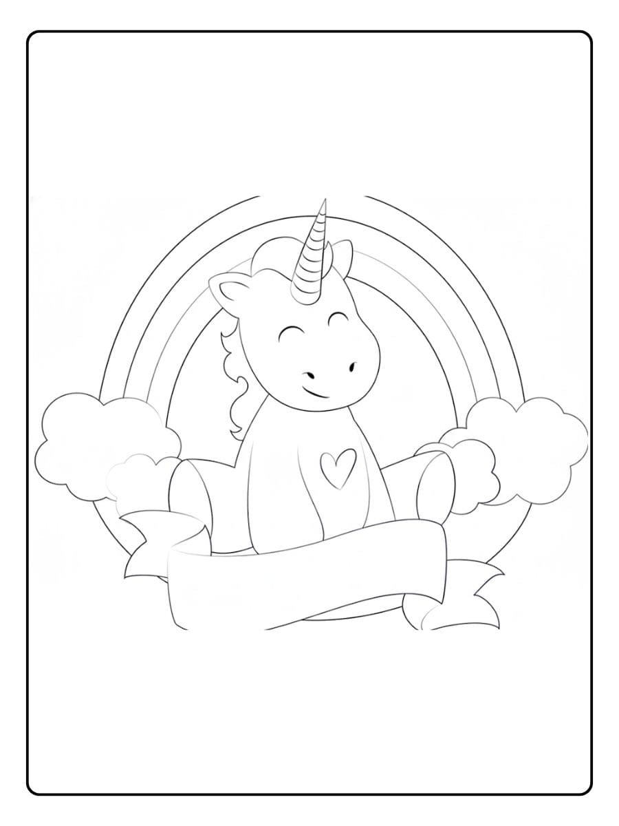Ausmalbild Regenbogen Einhorn Spiel und Spaß am Himmel
