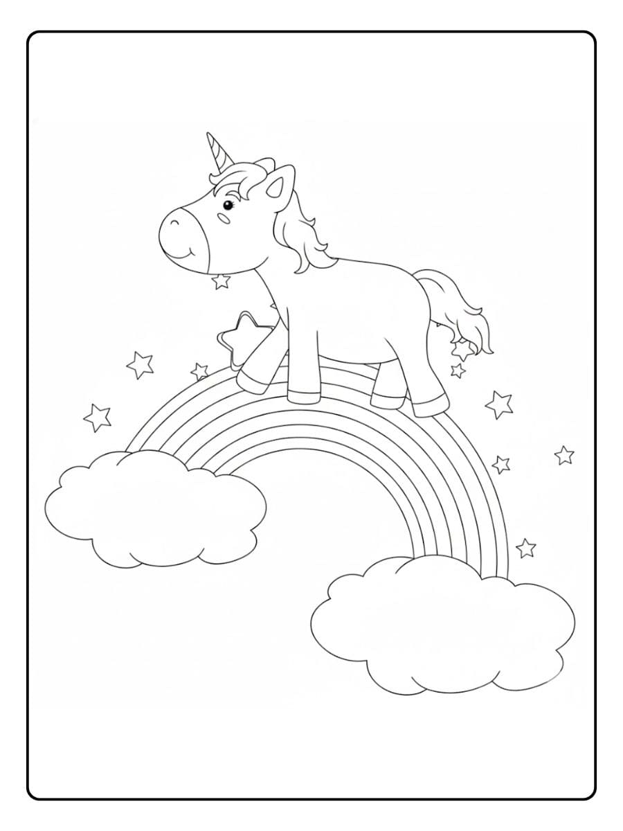 Ausmalbild Regenbogen Einhorn Stehendes Fabelwesen