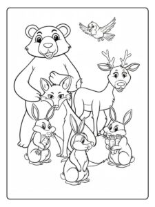 Ausmalbild Tiere im Wald Bärenfreundschaft