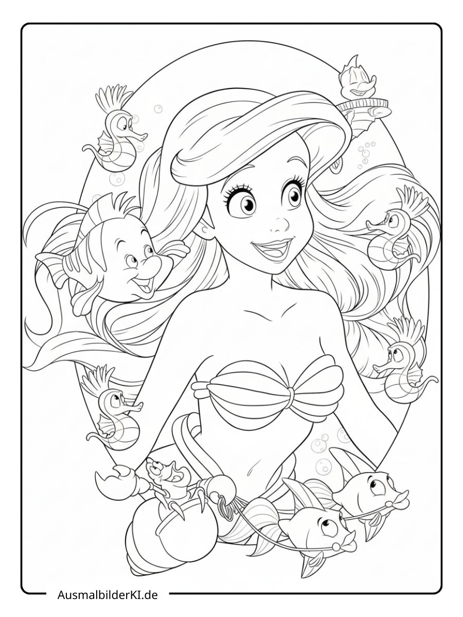 Ausmalbilder Disney Prinzessinnen - Arielle (2)
