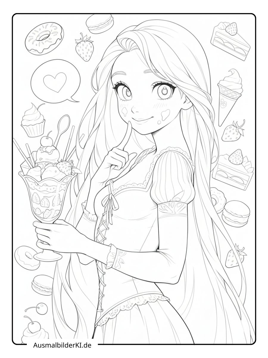 Ausmalbilder Disney Prinzessinnen - Rapunzel (1)