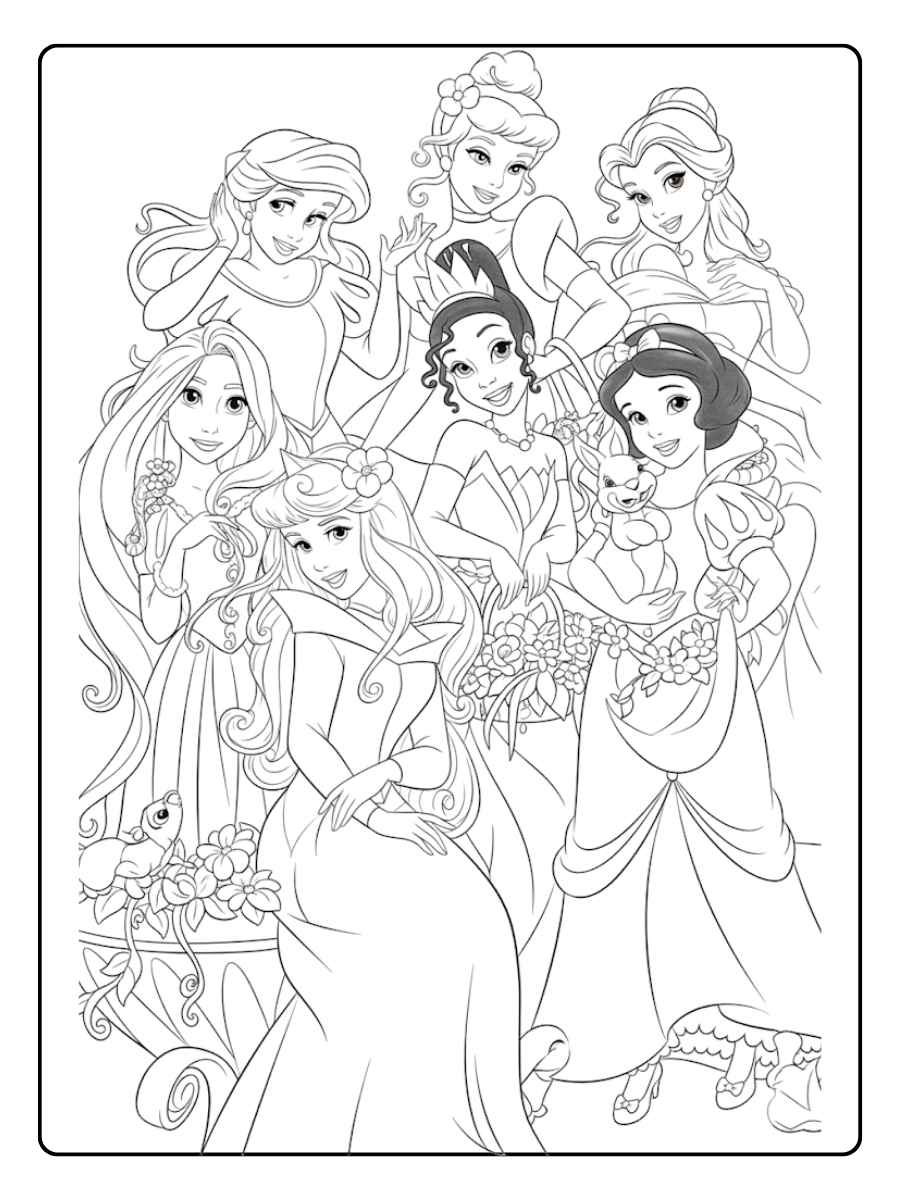 Ausmalbilder Disney Prinzessinnen Alle Schönheiten vereint