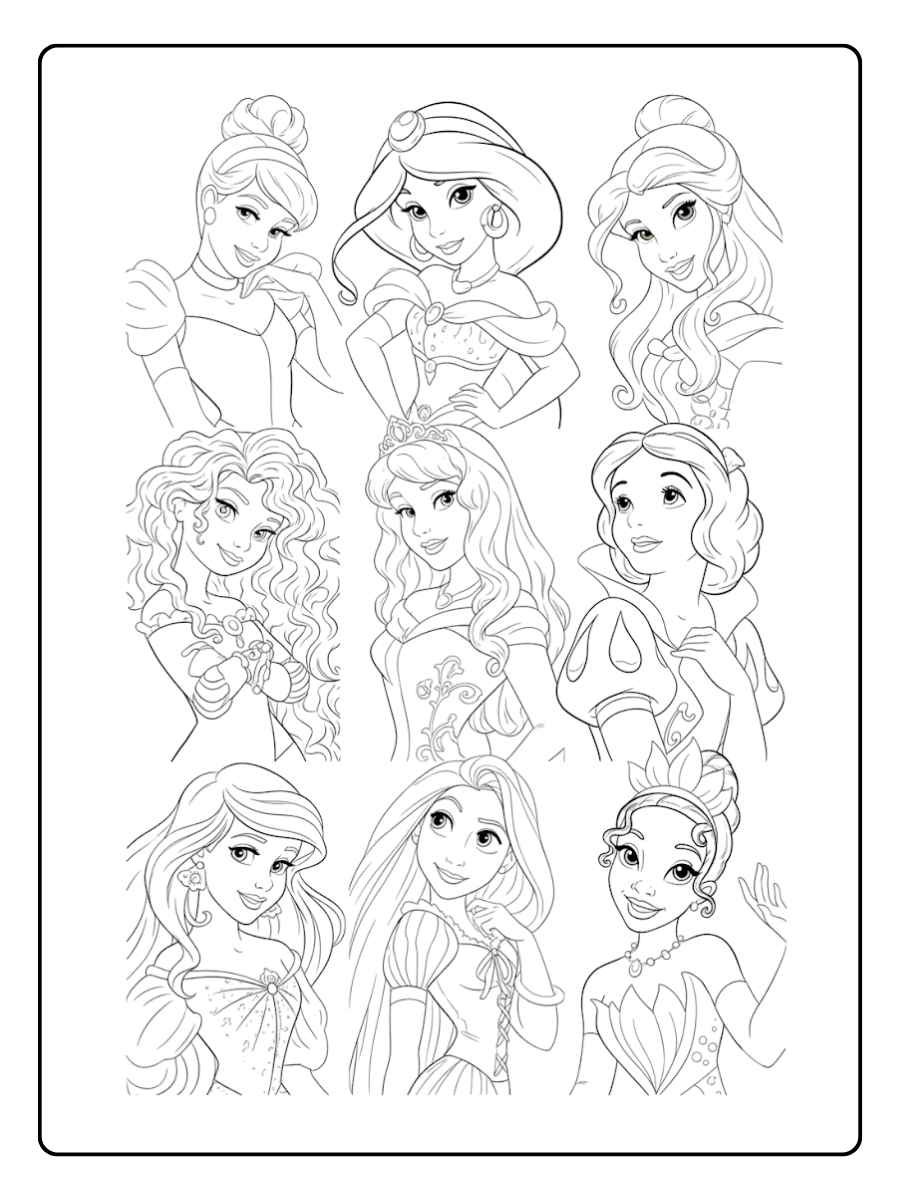 Ausmalbilder Disney Prinzessinnen Märchenhafte Freundinnen