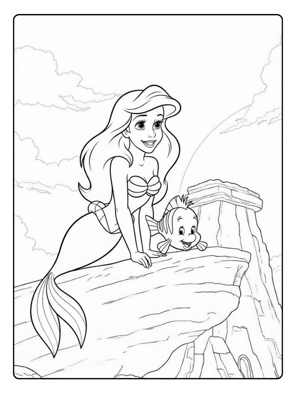 Ausmalbilder Disney – Arielle die Meerjungfrau mit Flunder