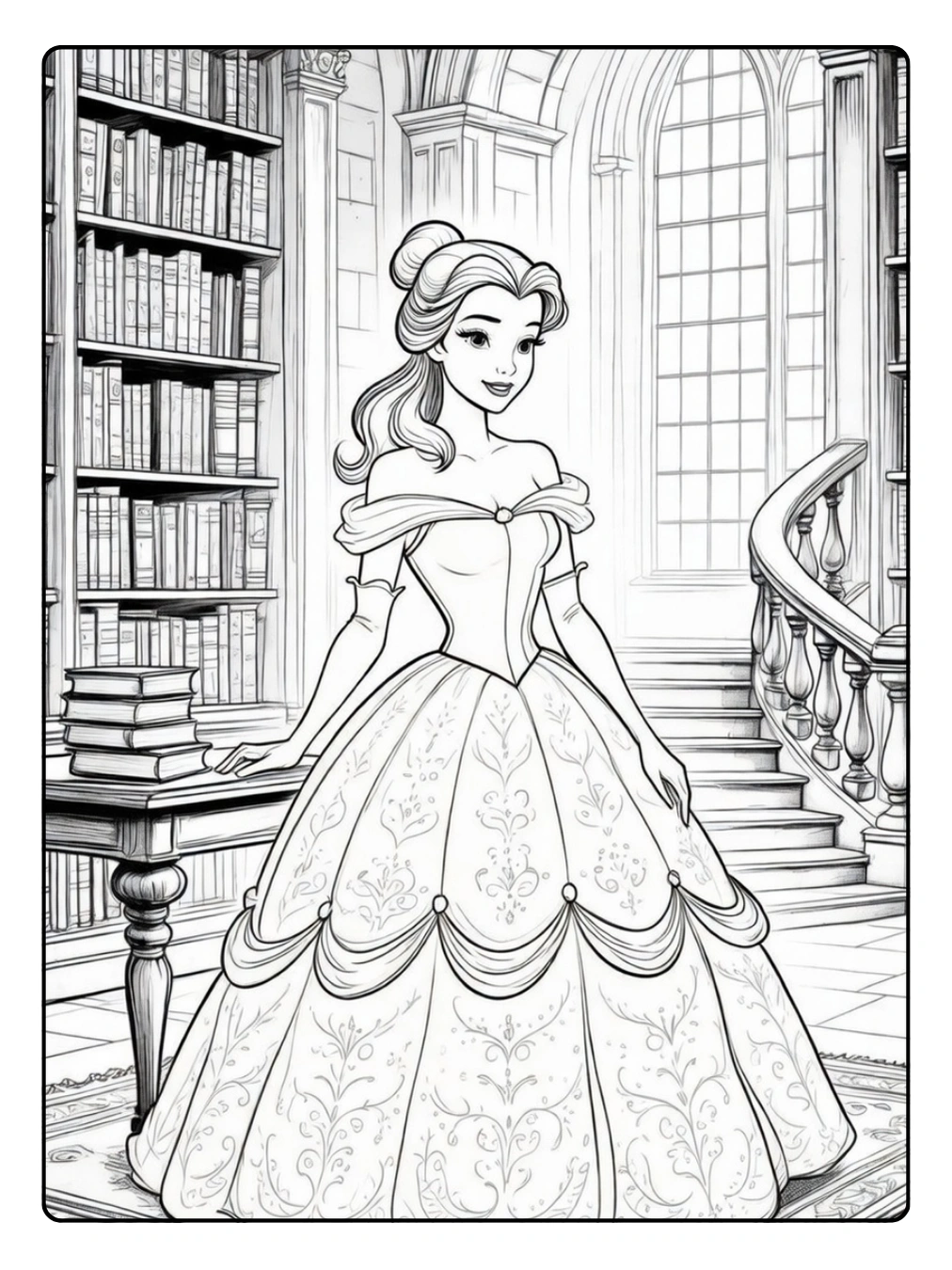 Ausmalbilder Disney – Belle im Schloss der Bestie