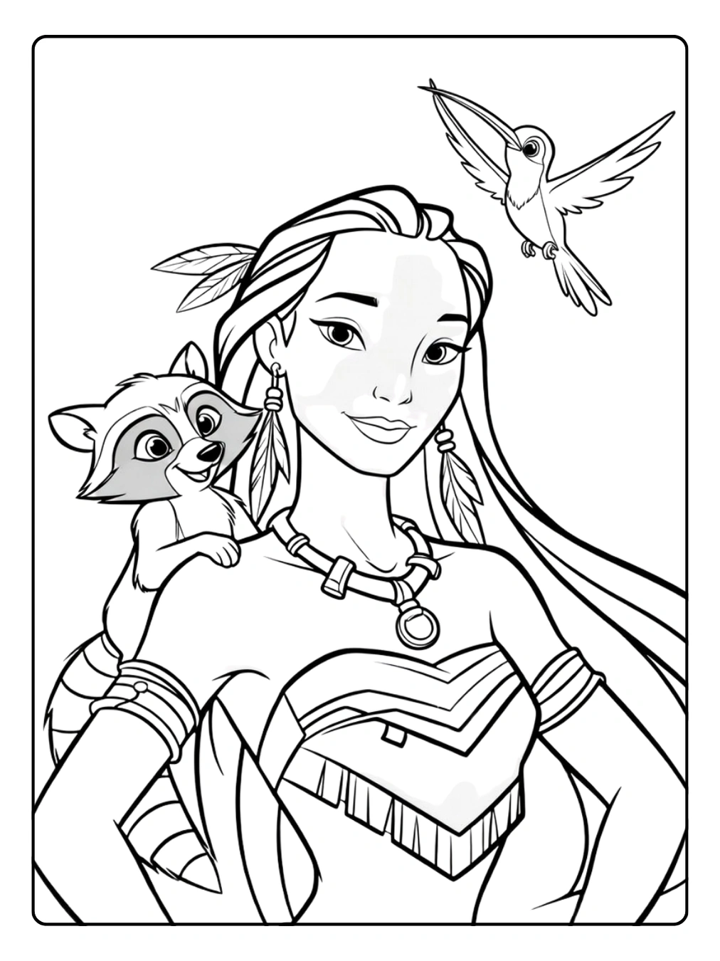 Ausmalbilder Disney – Pocahontas mit Tierfreunden