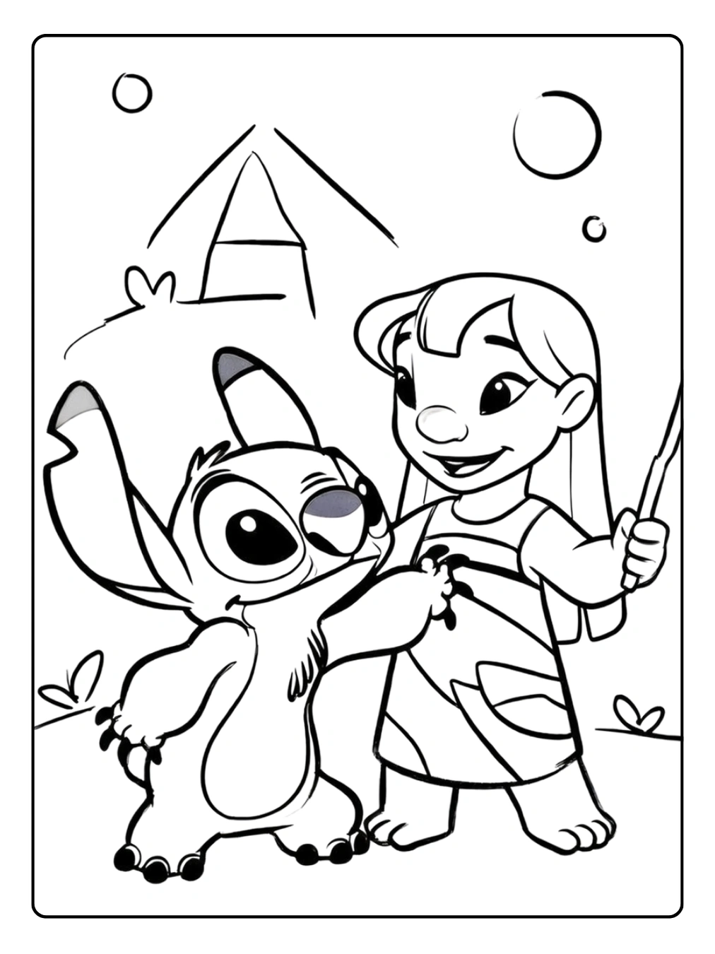 Ausmalbilder Disney – Stitch und Lilo beim Spielen