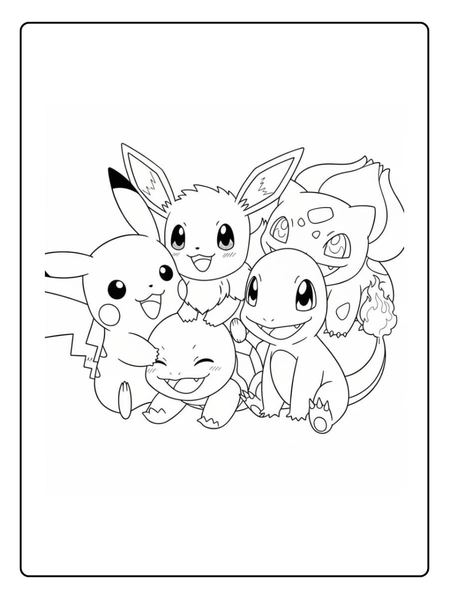 Ausmalbilder Pokemon - Pokémon umarmen sich liebevoll.